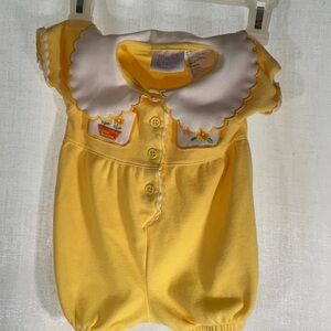 Yellow Baby Romper with Floral Embroidery Peter Pan Collar 6-9 months
